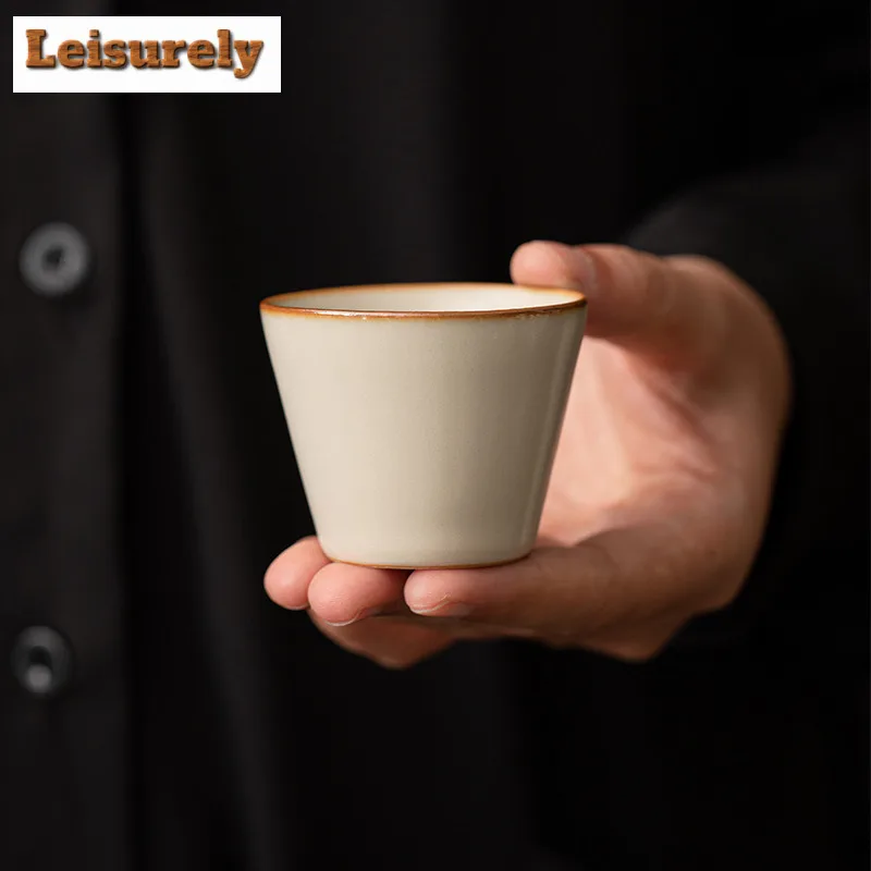 2pc/lot Cream Ru Kiln Porcelain Teacup Aesthetic Tea Bowl Water Jug Mini Meditation Cup Chazhan Master Cups Chinese Tea Set 50ML