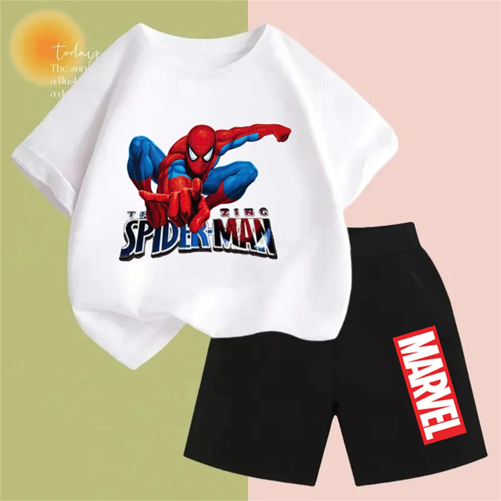 Summer Spider-Man T-shirt Kids Clothing T-shirt Printed Boys Girls Clothing Student T-shirt Fashion crew neck top T Shorts Set 5