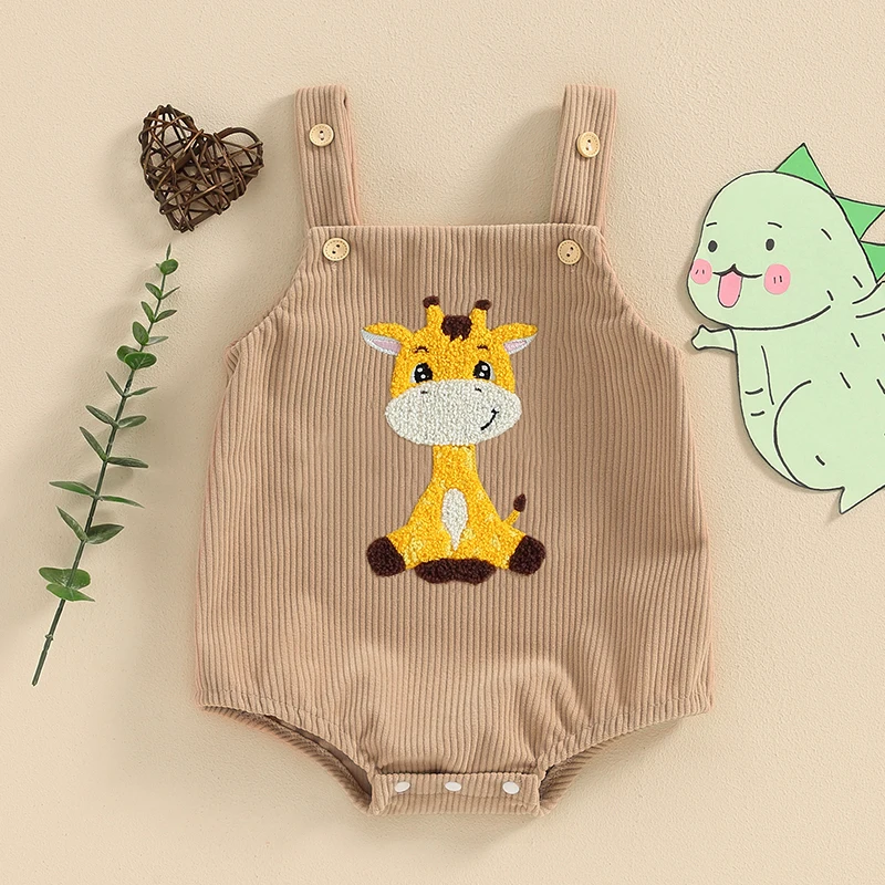  소녀 소년 Romper 작업복 바디 슈트 기린 수 놓은 단추 스트랩  점프 슈트 여름 옷