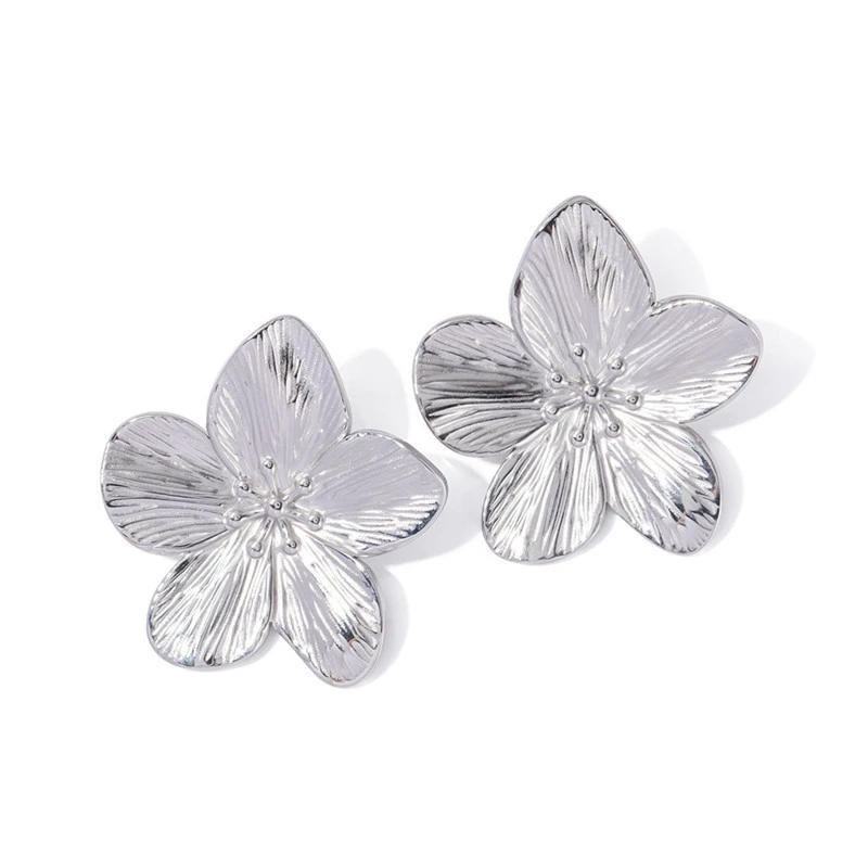 Exaggerated Flower Dangle Earrings for Women Gold Color Metal Punk Fashion Silver Color Petals Bohemian Ear Jewelry 2025