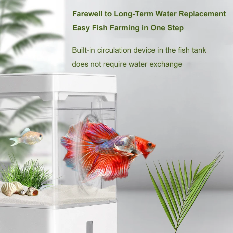 Fish Aquarium Small Aquascape Ecological Tank Home USB Power Planting Filtration NoWater Change Adjustable Breathing Light