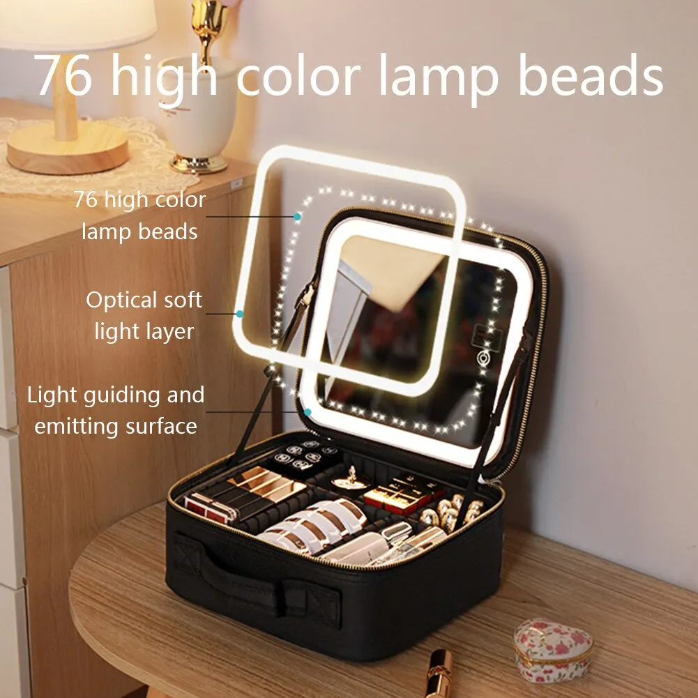 Korea LED Makeup Bag With Mirror Large Cosmetic Bag Portable Travel Pink  Storage Bag Smart Led Cosmetic Case With Mirror Light - AliExpress