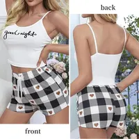 Summer Women's Sexy Camisole Pajama Set Women's Printed Letter Top Paired with Checkered Printed Shorts Home Pajama Set - Image 2