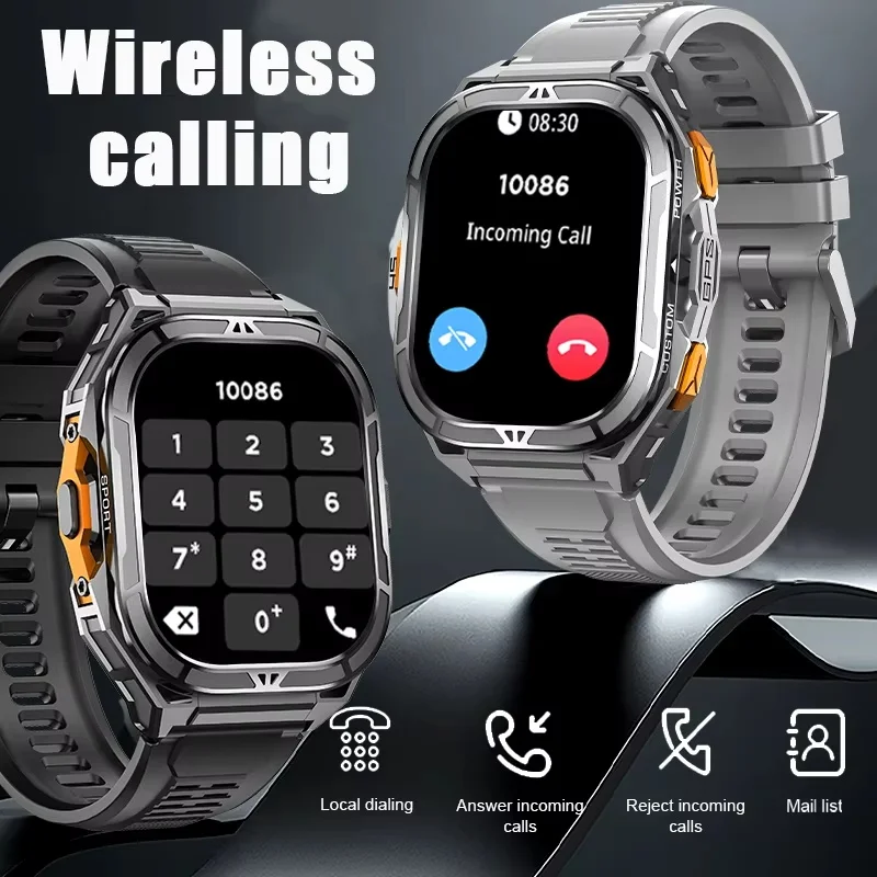 2025 New dual-frequency GPS smartwatch for men, 1.96-inch high-definition AMOLED screen, Compass, Bluetooth call,5ATM waterproof 6