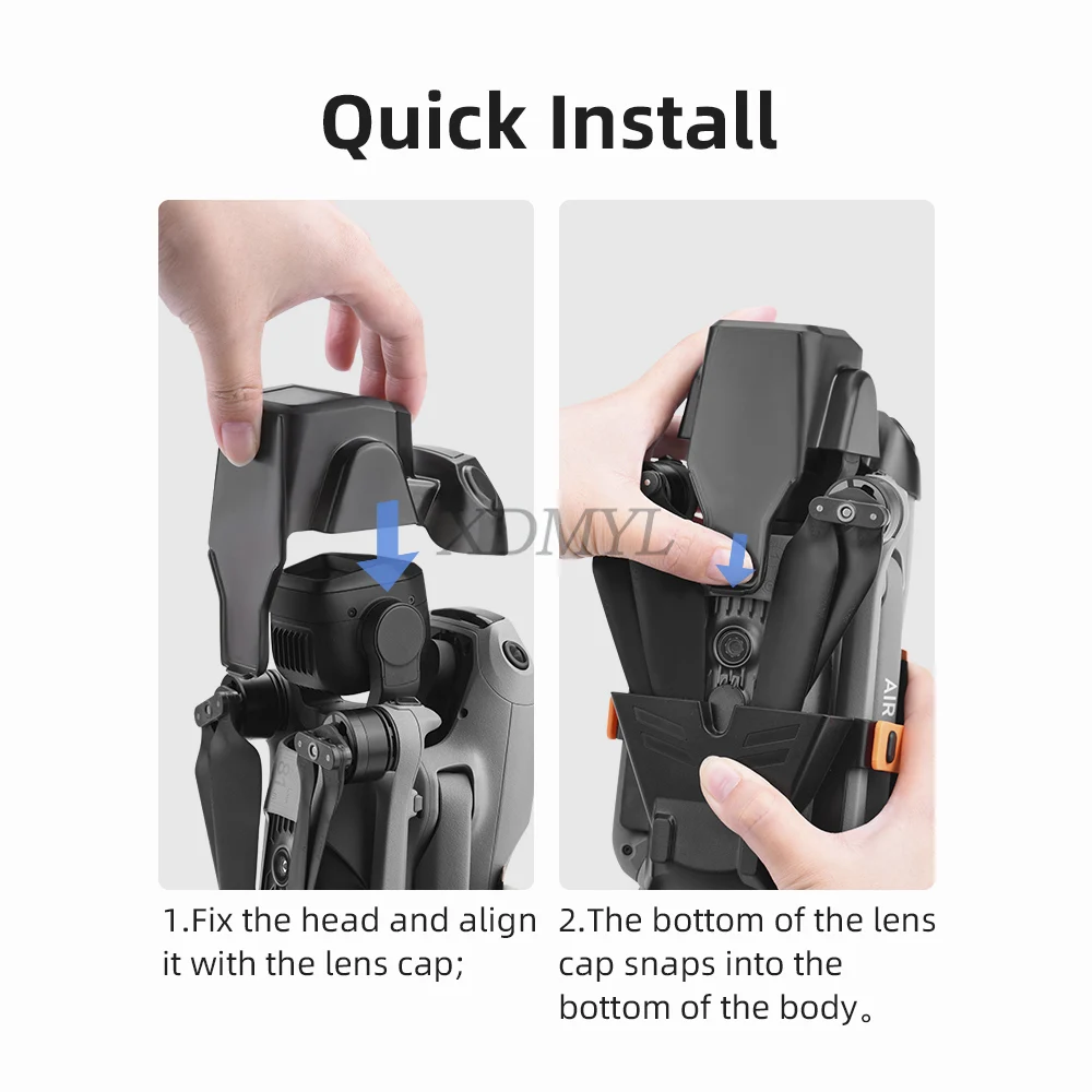 Protège-caméra pour DJI Air 3S installé sur l'appareil, protection intégrale anti-poussière visible.
