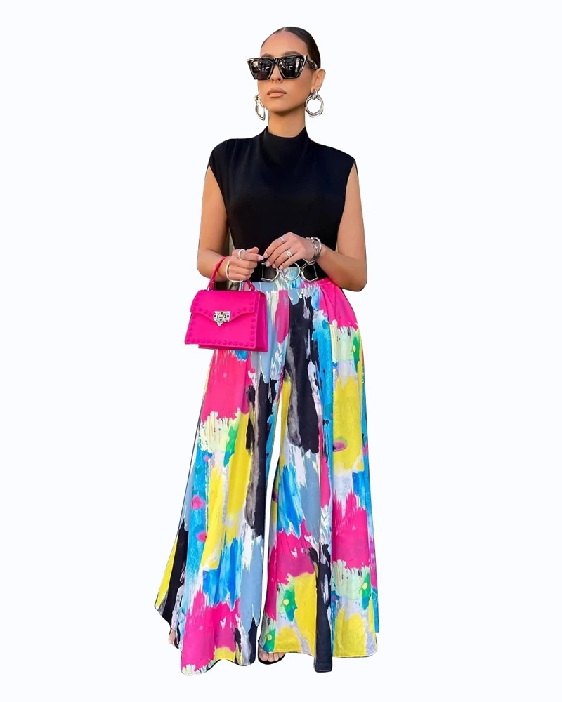

STYLISH LADY Tie Dye Wide Leg Pant 2022 Autumn Women High Waist Loose Casual High Waist Club Party Full Pants Trousers