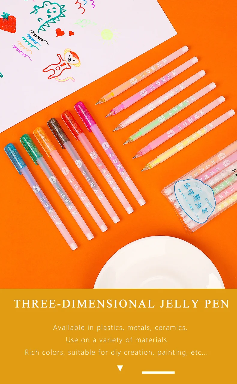 JIANWU 6 colors/set 1.0mm Creative jelly marker Painting graffiti DIY