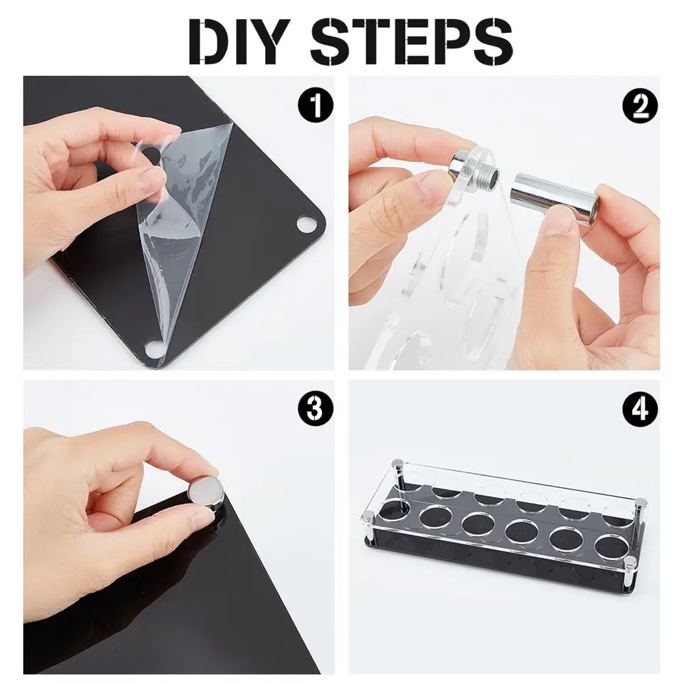 12-Slot Acrylic Shot Glass Tray - Black Glass Holder For Bar & Party Serving