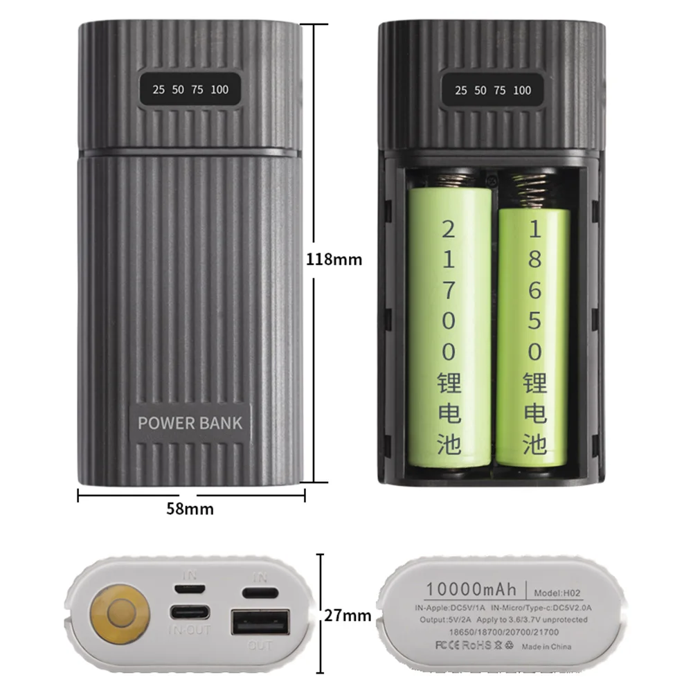 2/3-Port Input 18650/18700/20700/21700 Battery Charger Adapter Plastic Shell DIY Power Bank Box LCD Display for Cellphone Tablet