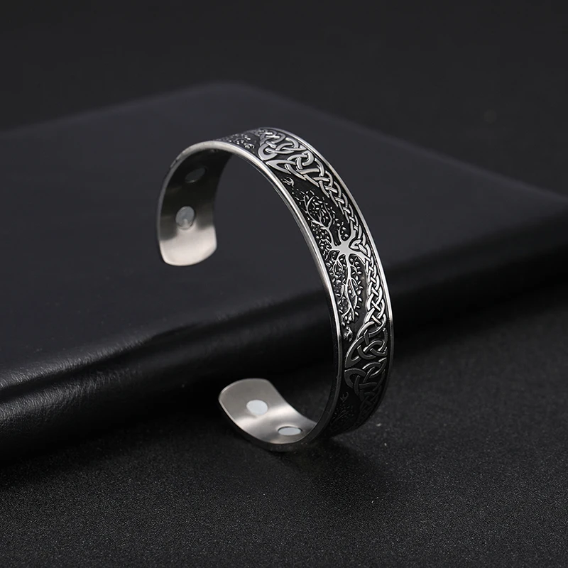 Vassago Stainless Steel Bracelet Yggdrasil World Tree of Life Bangle Viking Celtic Knot Cuff Strap Women's and Men's Bracelet 5