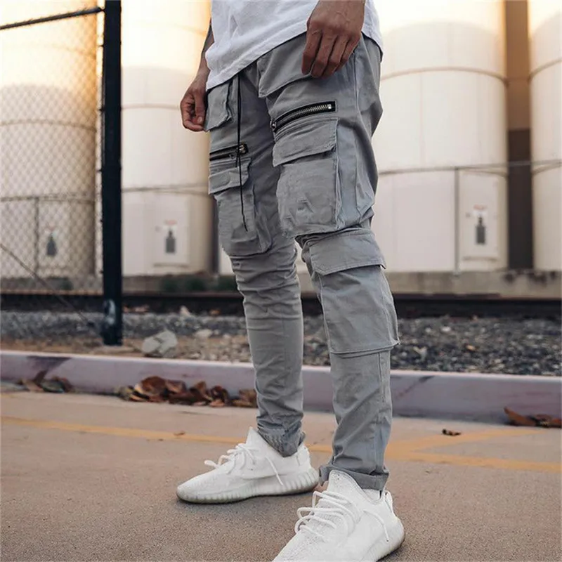 

New autumn Hip Hop Casual Pants Men's Straight Cargo Pants Multi Pocket Popular Logo Loose Bunched Sportswear Trousers