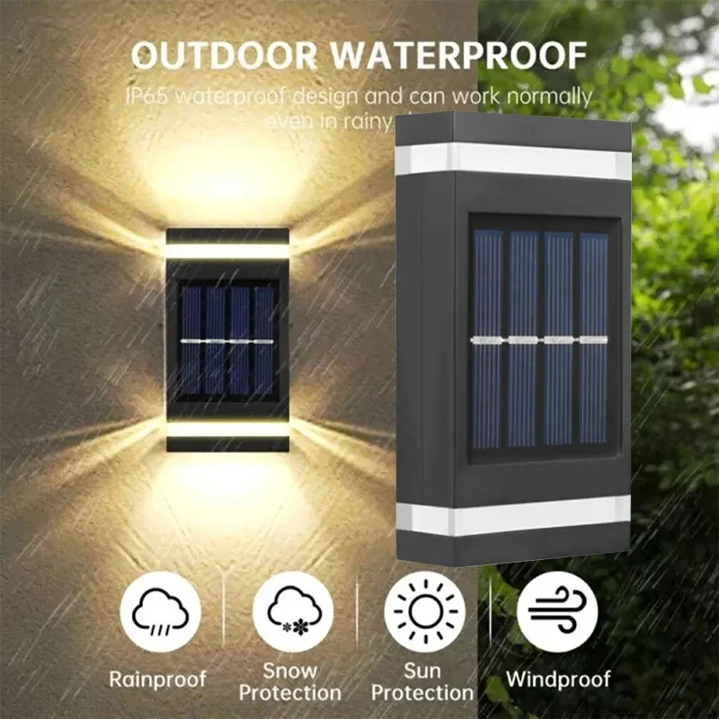 Simplified Rectangular Solar Wall Lamps Dual Head Up Down  LED Lighting Outdoor Waterproof Doorway Wall Lights Garden Courtyard