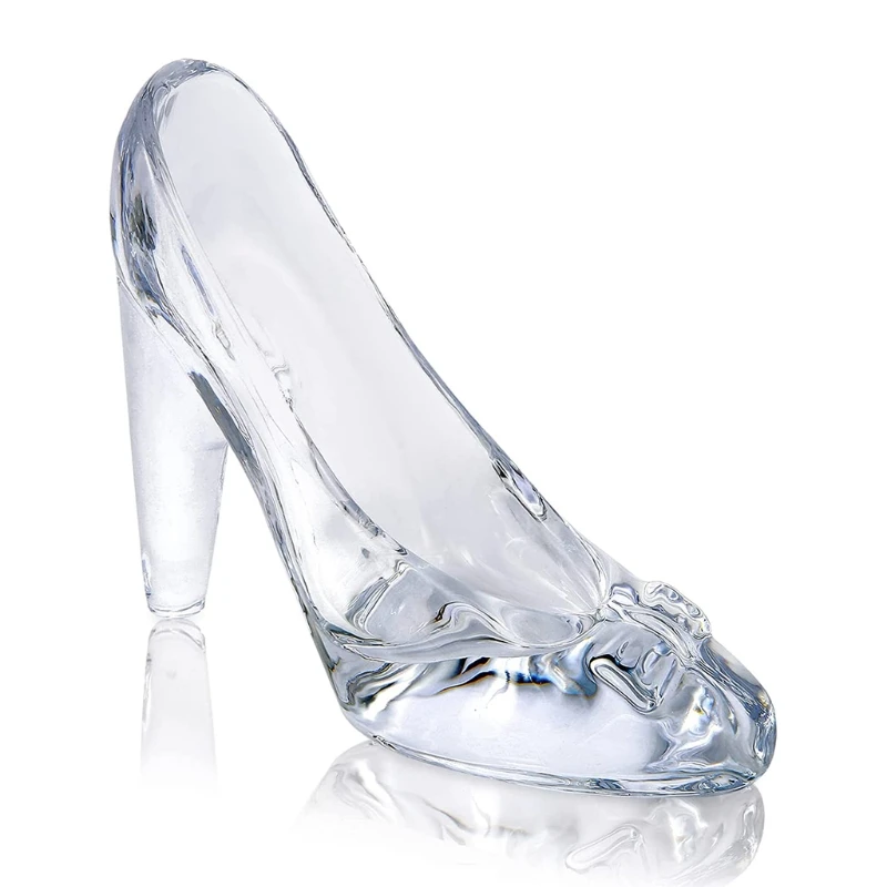 

Princess Clear Glass Slipper Crystal Bowknot High Shoes Figurine Decor