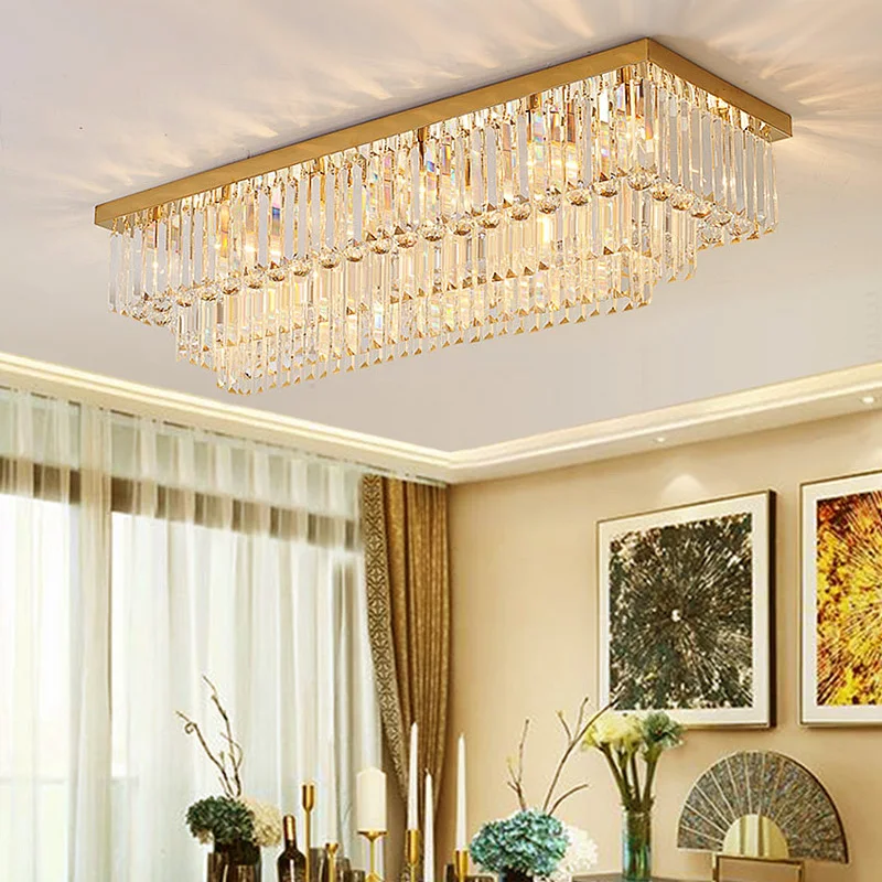 

Nordic Restaurant Crystal Ceiling Light Rectangle Villa Hotel Chandelier Crystal Lamps Luxury Living Room Hall Home Ceiling Lamp