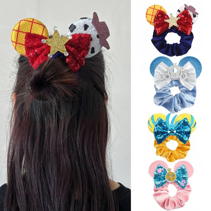 

Bianbaistar New Cute Mouse Ears Hair Scrunchies Sequins 4IN Bows Headband Women Velvet Hairband For Girls DIY Hair Accessories