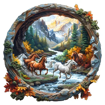 Forest and Horse Wooden Puzzles, Exquisite Paper Box Packaging, Shaped Puzzle Toys, Unique Adult Stress Relief Gifts, Irregular 1