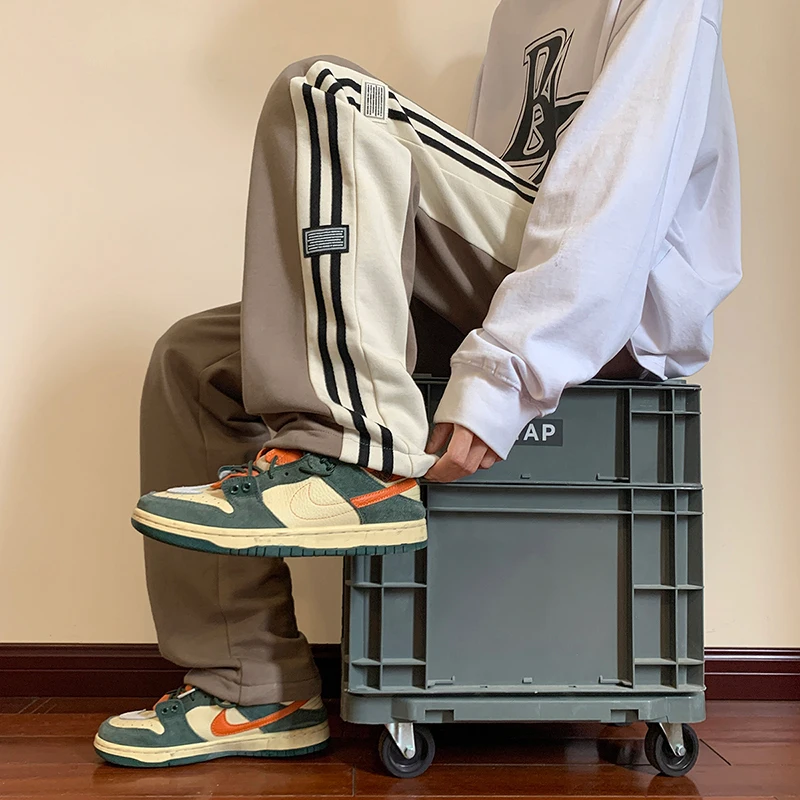 

Men's Sweatpants Loose Fashion Side Striped Straight Full Length Pants Vibe Sportwear Hip Hop Ribbon Male Casual Trousers 5xl