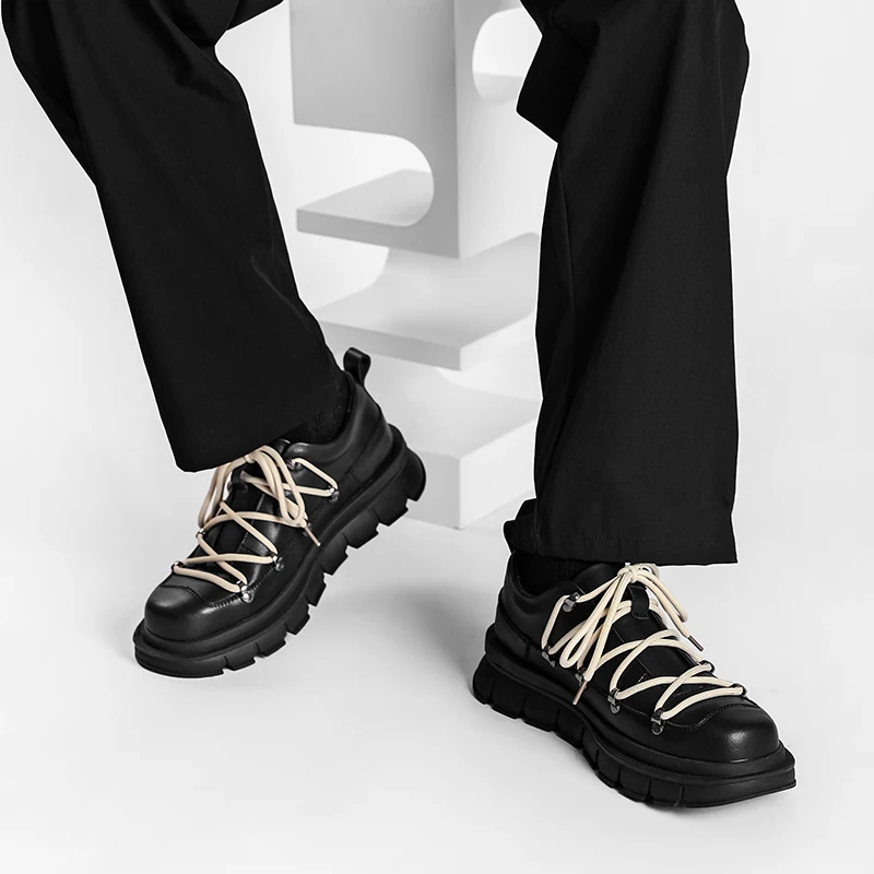 Casual Leather Shoes Trend Male British Thick-soled Spring Retro Loafers Outdoor Wear-resistant Dress Shoes Zapatos De Hombre