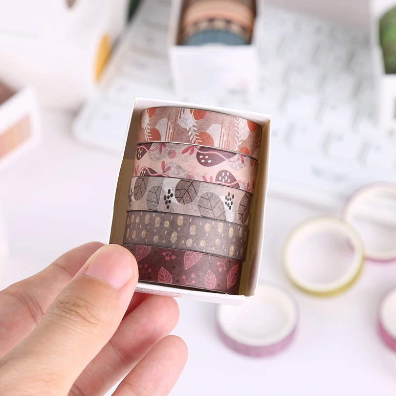 5Pcs Basic Washi Tapes Scrapbooking Washi Tape Set School Supplies Cinta Adhesiva Decorativa Autumn Stationery Masking Tape washi tape