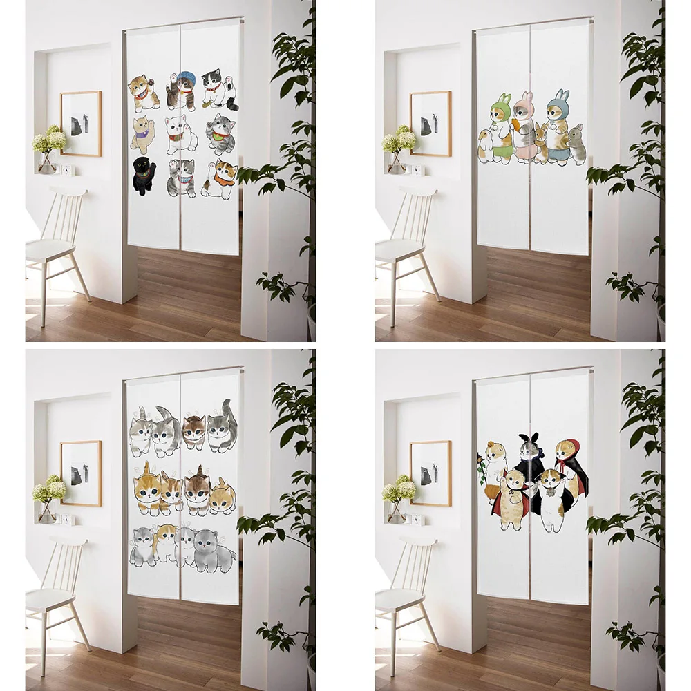 Cute Funny Cat Door Curtain Noren Room Kitchen Shoe Cabinet Partition Blocking Curtain Bedroom Entrance Decorative Half Curtains 2