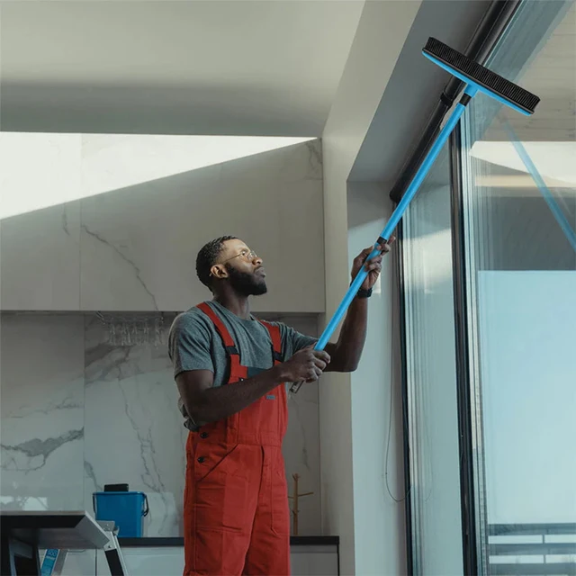 Spazzola Per Pavimenti 2 In 1 Jubor - Raschia E Spazzola, Manico Regolabile Fino A 136 Cm - Foto 9