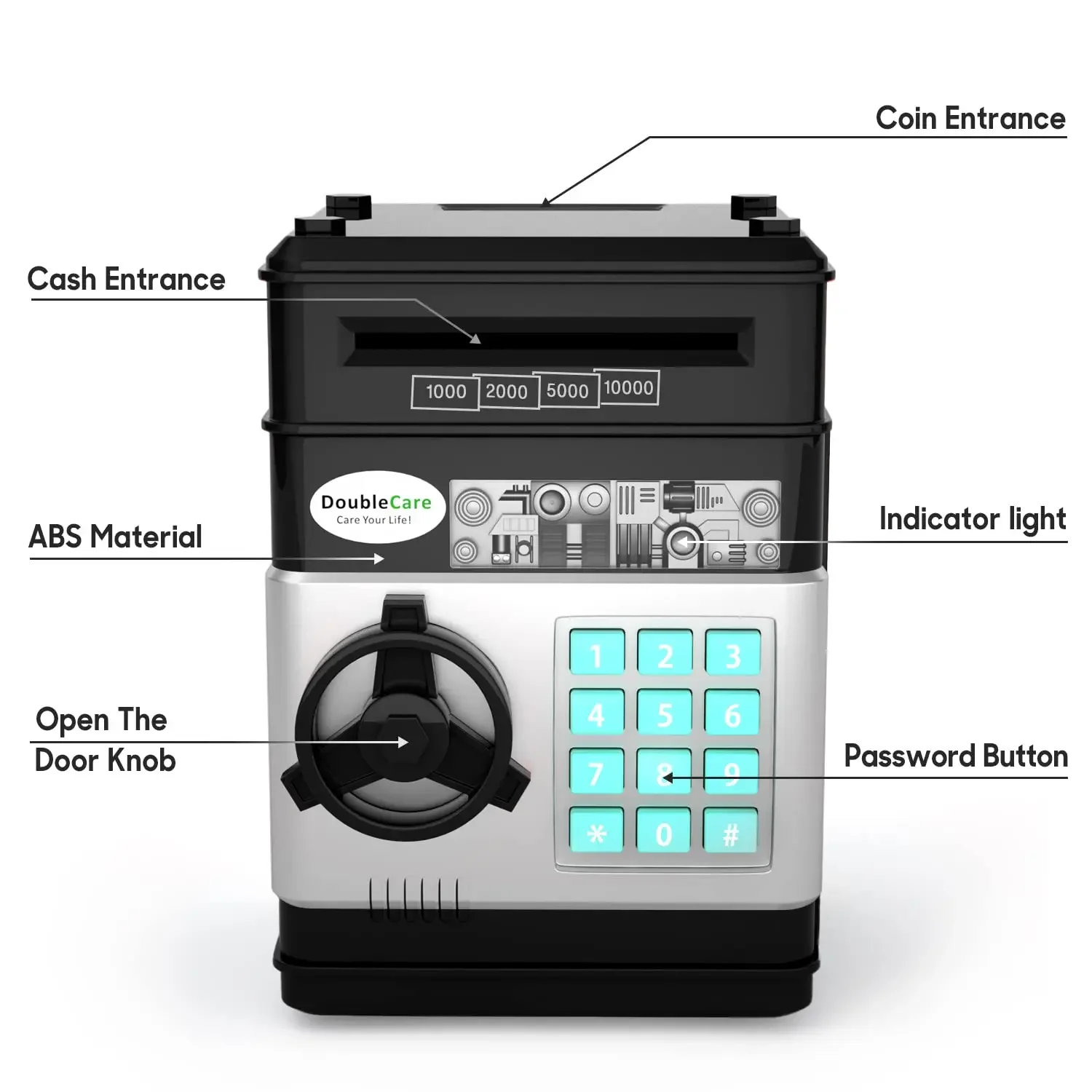 Black Piggy Bank for Kids Electronic ATM Cash Coin Can Money Saving Box with Password Children's Safe Money Jar with Auto Gra