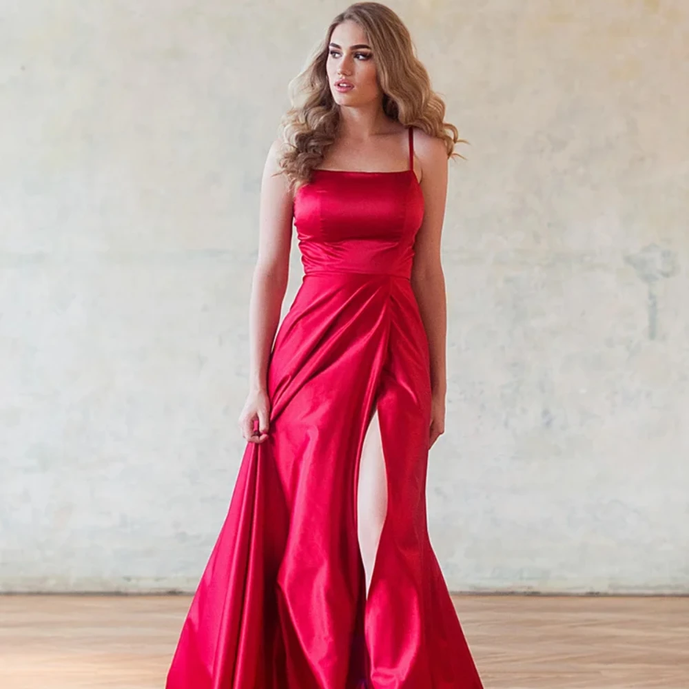 

Elegant Red Simple Evening Dress Sweetheart Sleeveless A-Line Party Prom Gowns Vintage Appliques Satin Vestidos De Fiesta D10294