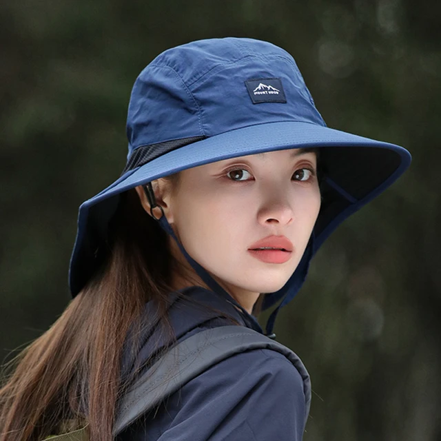 Summer Women Bucket Hat with Shawl Breathable Mesh Large Brim Sun Hat  Outdoor Travel Camping Hiking Fishing Panama Cap Neck Flap - AliExpress