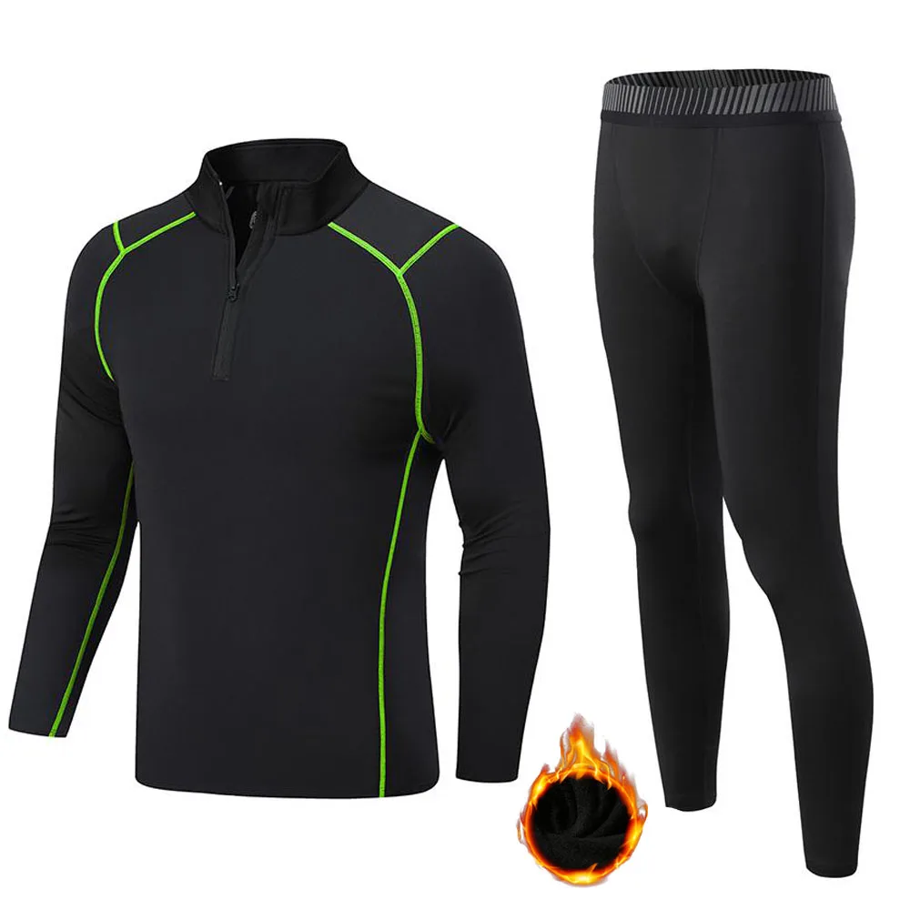 Motorrad Fleece Thermische Unterwäsche Anzug Winter Warme Basis Schichten Laufende Sport Set Fitness Shirt Leggings Compression Sportswear
