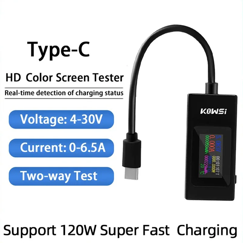 KWS-065C USB/Type-C 전류 전압 테스터 LCD 컬러 스크린 0-6.5A..