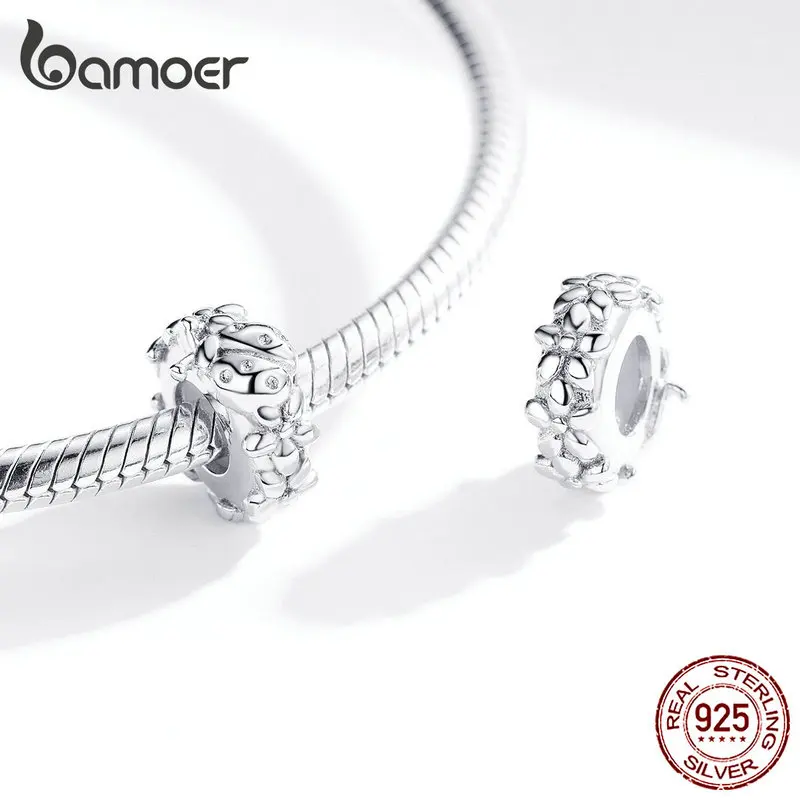 BAMOER 925 Sterling Silver Stoppers Charm fit European Luxury Bracelet for Women Charms with Silicone Beads BSC112 beads charms charm jewelry sterling silver jewelry charm bead sterling silver beads beads jewelry silver charm bead sterling silver beads charm loose gemstone jewelry