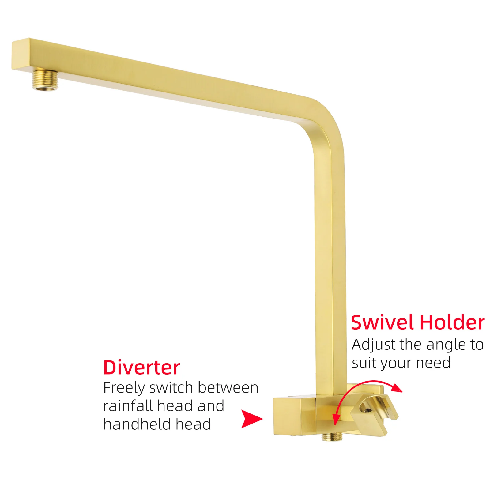 **Sydney Stock** KYLINS Twin Square 2 In 1 Rain Shower Head Set Gooseneck Wall Arm Rail Diverter Brushed Gold DIY WELS WATERMARK