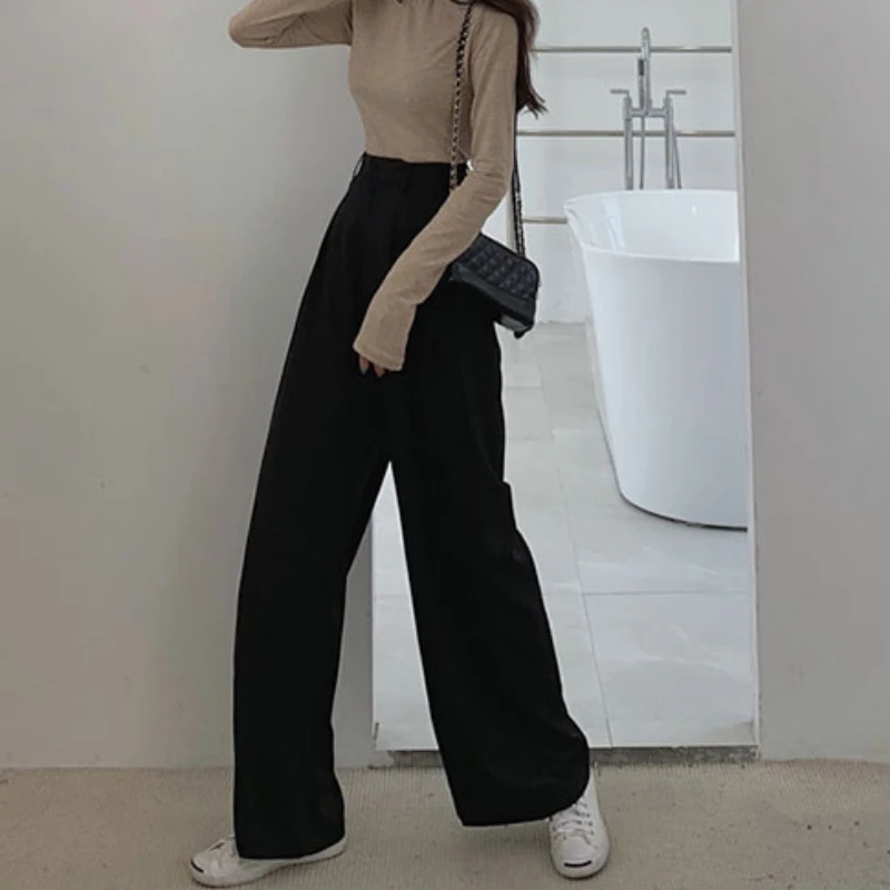 Fall Women's Wide leg Pants Loose black simple suit pants Casual 2021 work trousers