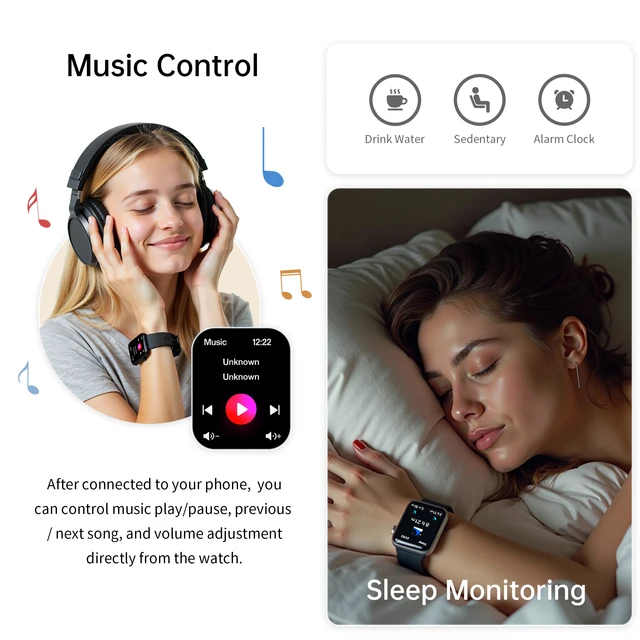 2.01'' Waterproof Smart Watch with Message Answer Call Sleep Monitoring Sports Pedometer Information Alerts For iPhone Android 5
