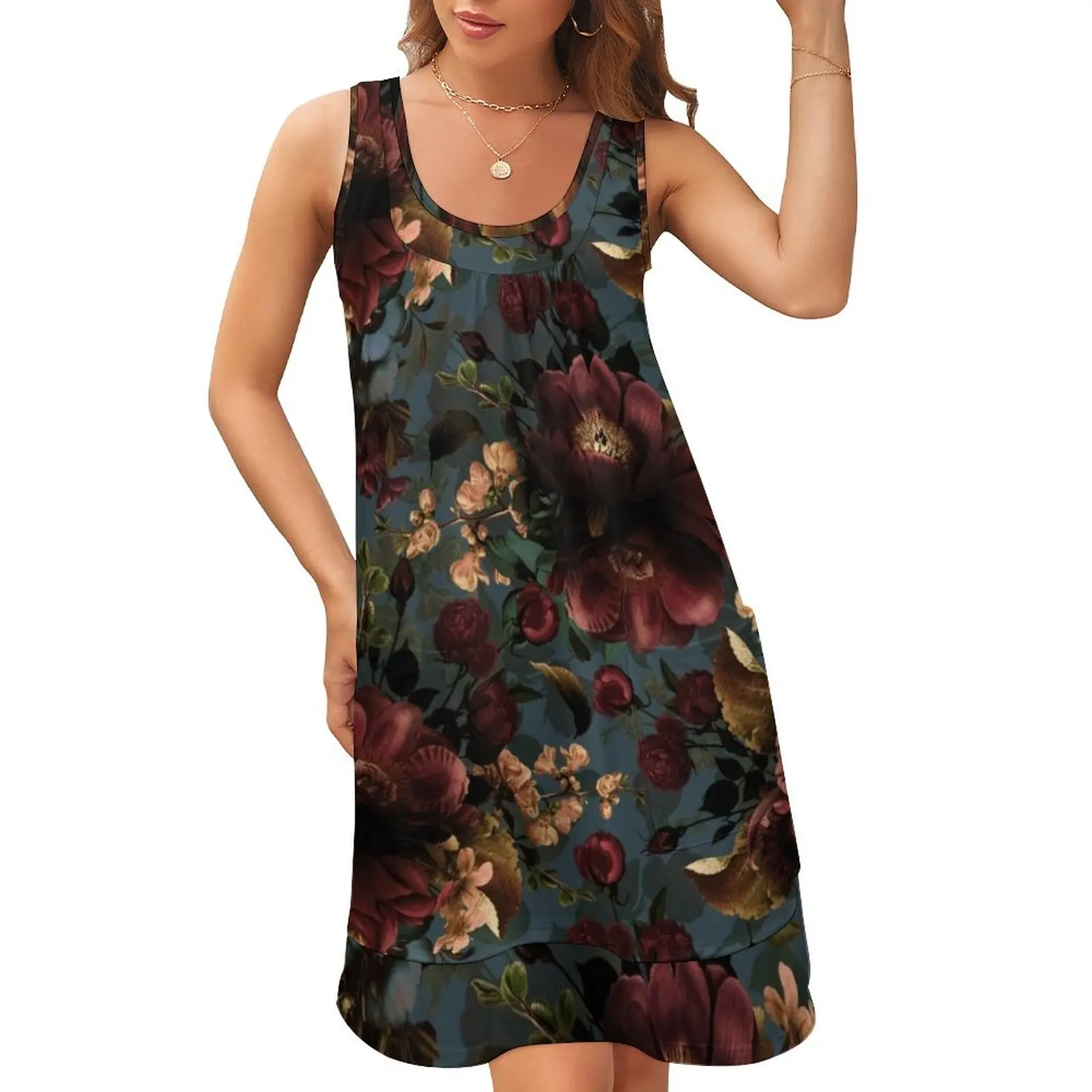 

Moody florals - Mystic Botanical Night Garden 10 Sleeveless U-Neck Fake Two Piece Dress summer dresses