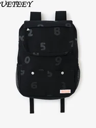 New Japanese Cute Canvas Backpack Simple Large Capacity Black Figure Printed School Backpacks Unisex Schoolbag Bags for Women