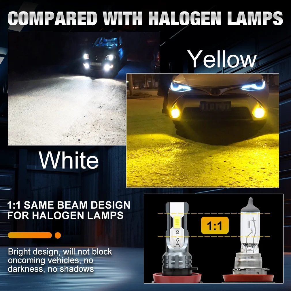 S&D H8 H11 LED 캔버스 9005 9006 안개등 6000K 백색 3000K 황색 자동차 전구 80W 30000LM CSP LED 헤드라이트 램프 (운전용)