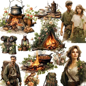 황야에서 캠핑하는 스티커, 공예 및 스크랩북 스티커, 어린이 장난감 책 장식 스티커, DIY 문구