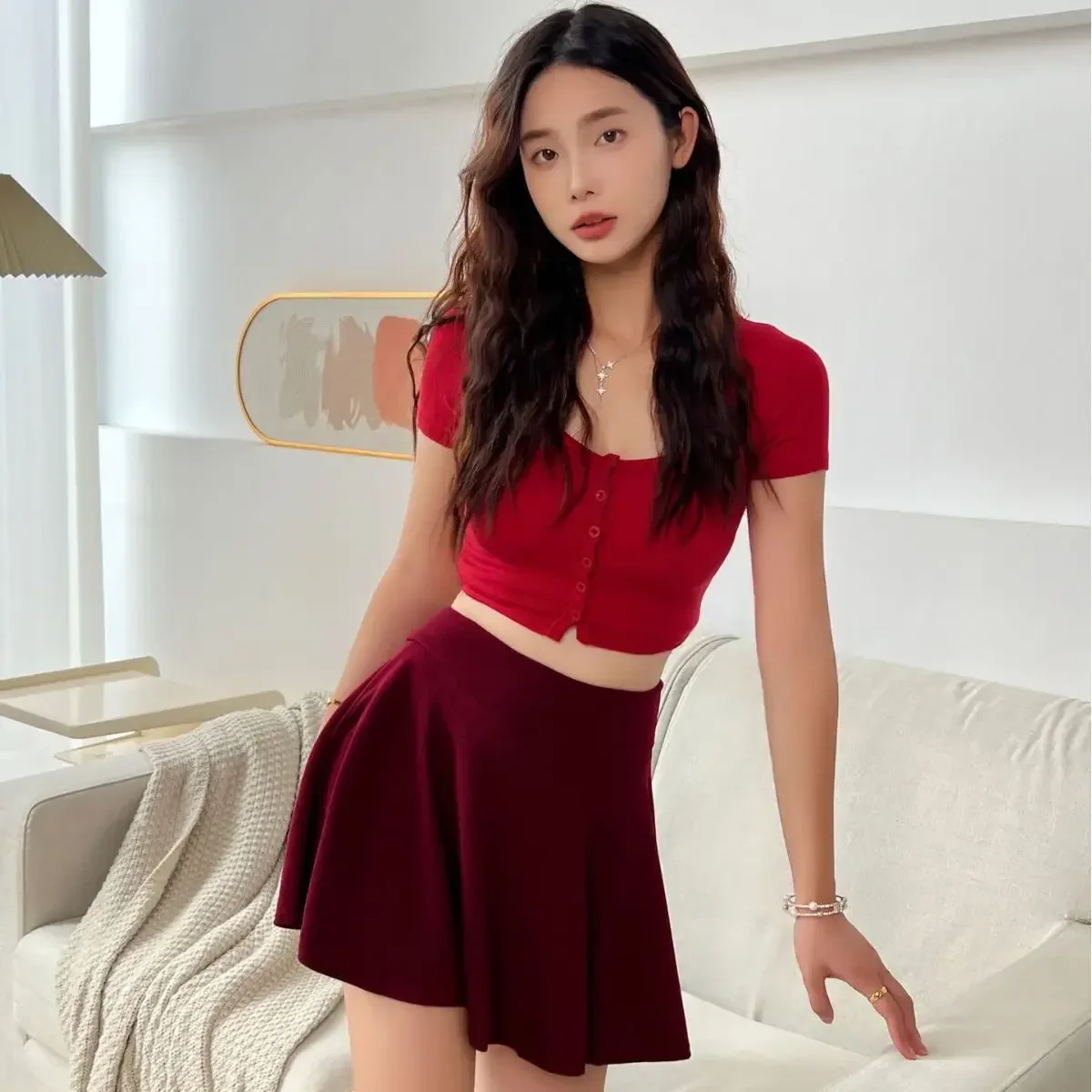 A-Line Female Pleated Casual High Waist Women Girls Short Streetwear Student Skirts,Women's Half Body Anti Glare Skirt