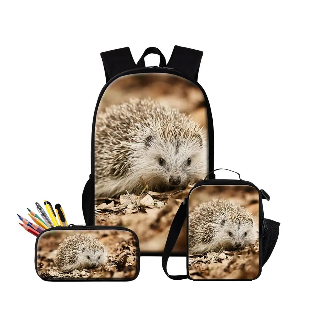 

Children Schoolbags Hedgehog Printing Middle Large Capacity Backpacks With Food Lunchbox Pen Box 3PCS/Set Travel Bag Daypack