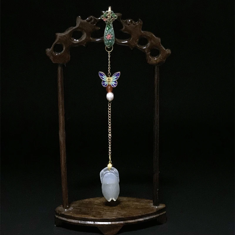 Natural Jade Classical Chinese Style Cheongsam Tassel Lappet Pendant Hanfu Zen Tea Clothes Brooch Accessories