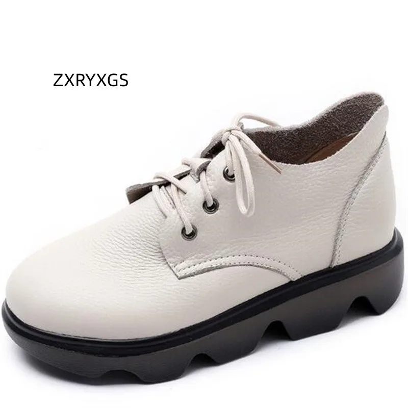 

ZXRYXGS Top Layer Cowhide Short Boots Single Shoes Thick Soles Non-slip Women Boots New 2023 Large Size Plus Velvet Winter Boots