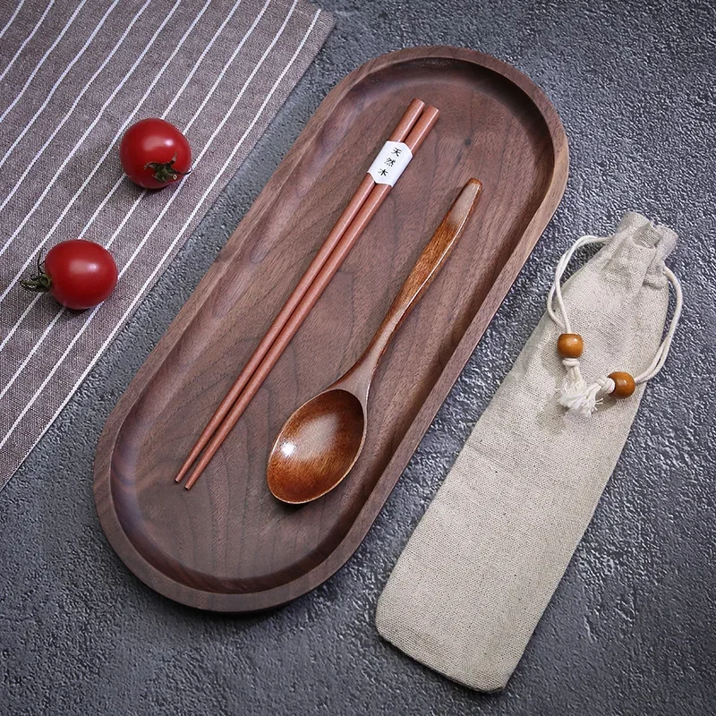 Wooden Tableware Set Cloth Bag Spoon Chopsticks Fork Cutlery Dinnerware Portable Travel Environment Students Kitchen Accessories cutlery set western style cutlery set picnic cutlery set picnic tableware camping cutlery set wooden cutlery set