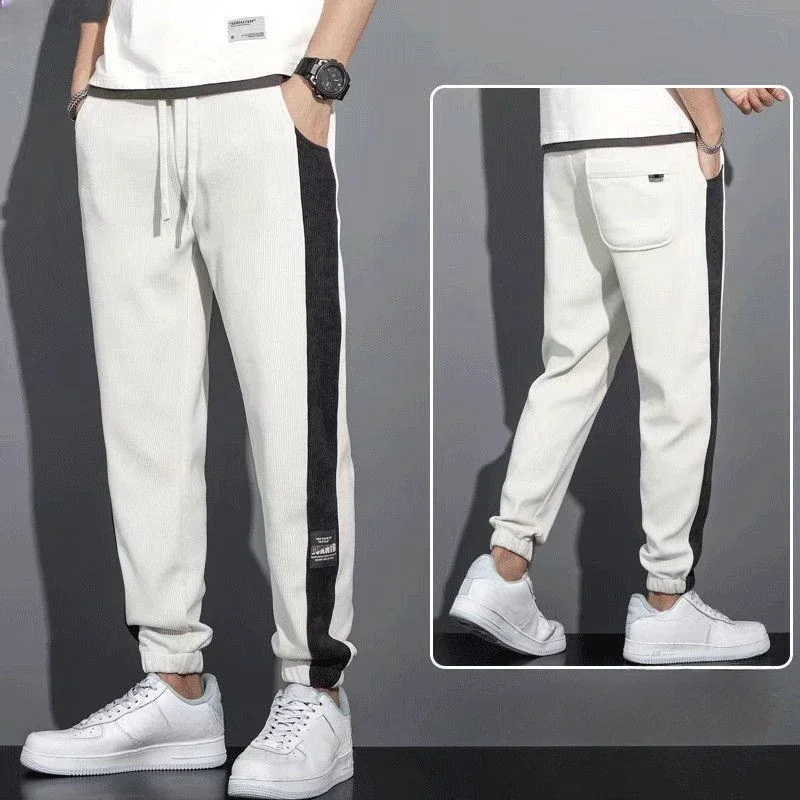 thumbnail image 1 of Pantalones deportivos para hombre, lisos, con bolsillos y cremallera, pantalones deportivos para hombre, pantalones finos, pantalones de gimnasio recortados de verano, estilo coreano, diseñador Y2k, 1 of 5
