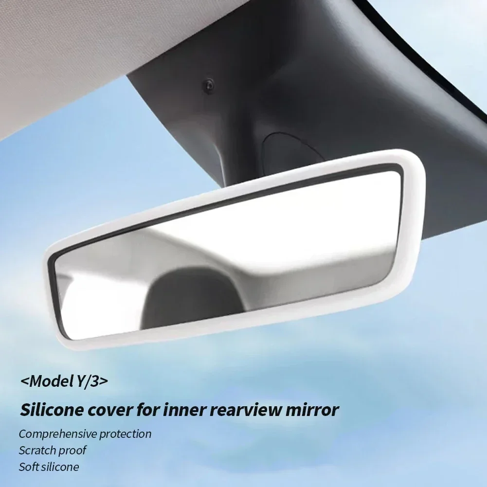 Silicone Rearview Mirror Protector Trim with White and Pink Decor Strip - Interior Accessory