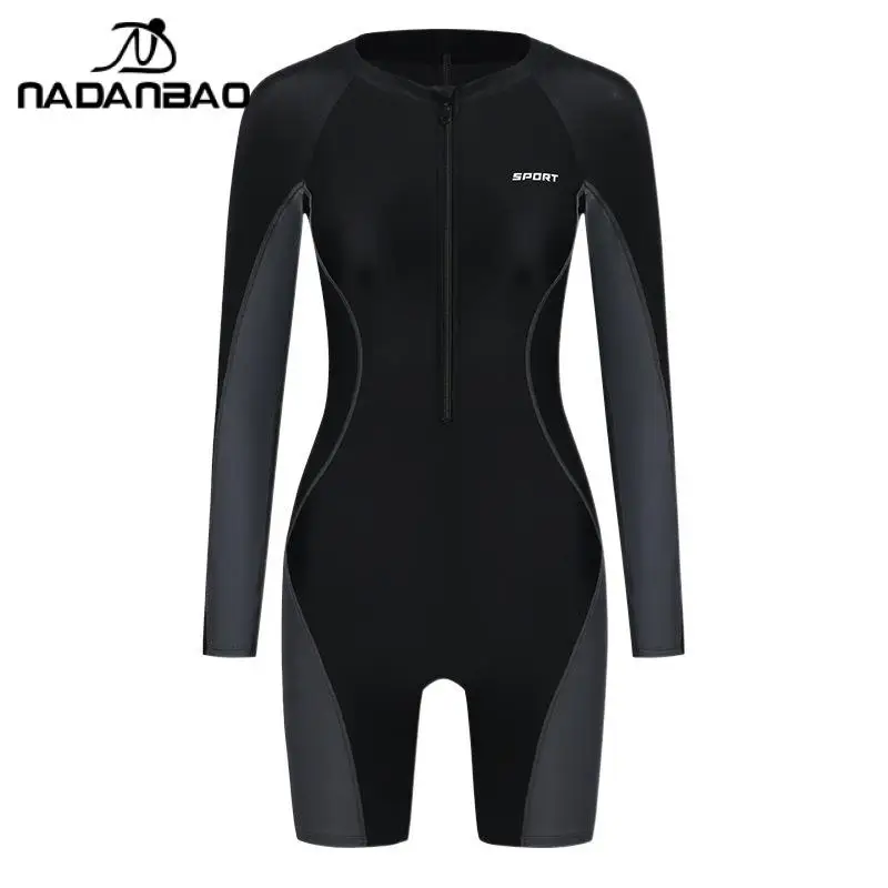 Nadanbao Zipper Designer One Piece Swimwear Women Sexy Bikini Bodysuit Swimsuit Femalelong Sleeve Beach Party Surfing Beachwear