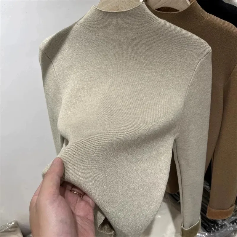 Autumn and Winter New Fashion Women's Long-sleeved Sweater Semi-turtleneck Slim-fit Casual Bottoming Shirt Knitwear Top