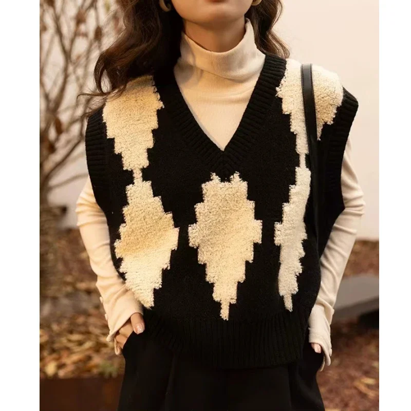 Women Knitted V Neck Sleeveless Sweater Vest