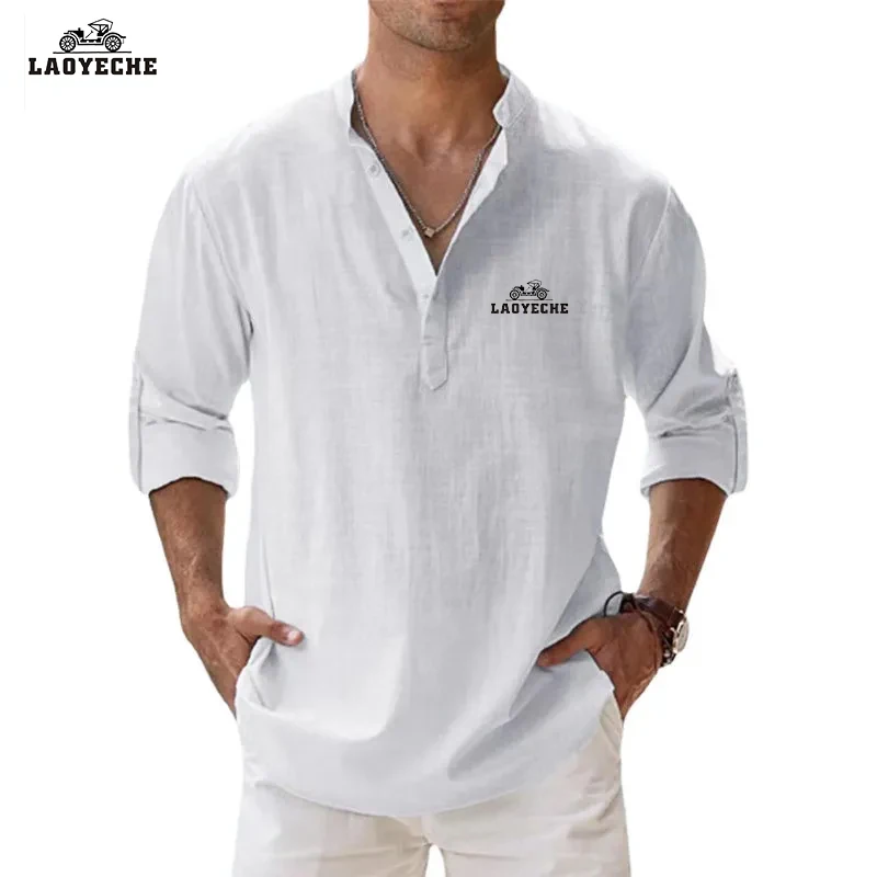 

Рубашка мужская с длинным рукавом, из 100% хлопка и льна