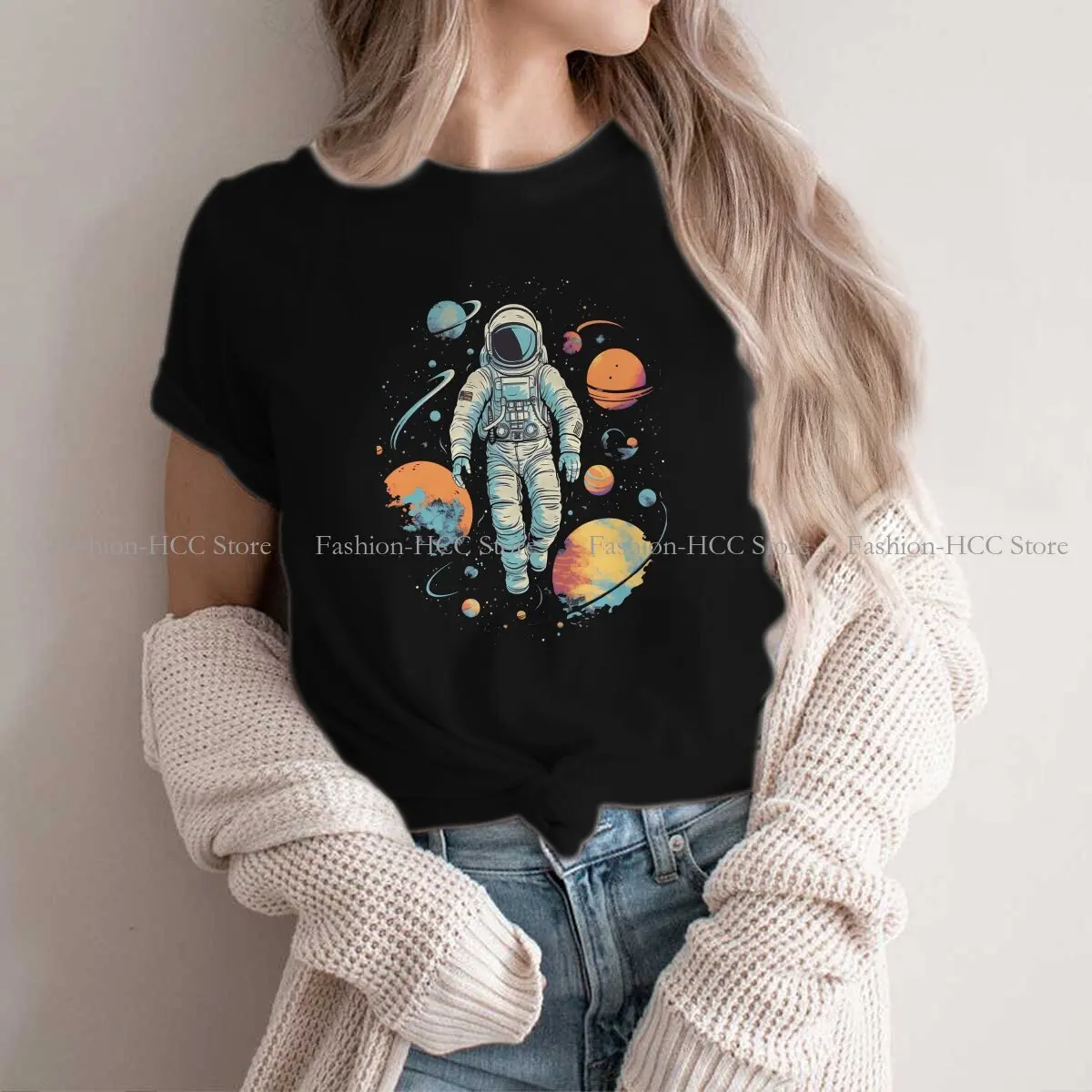 

Cosmic Explorer Polyester TShirts Many Planets Revolve Around The Astronaut Personalize Women's T Shirt New Trend Tops